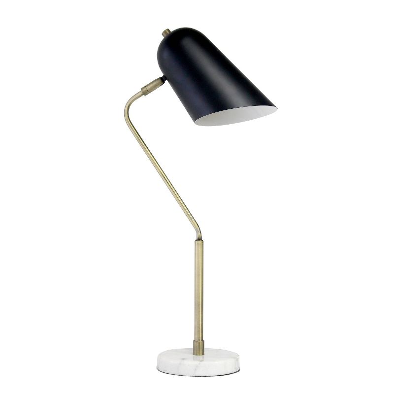 Asymmetrical Marble and Metal Desk Lamp with Sloped Shade Antique Brass - Lalia Home, 1 of 9