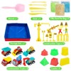Kids Sand Kit, 43PCS Set w/ Tools, 3lbs Sand, 6 Construction Trucks & Castle Molds, Foldable Sand Box Storage Bin Tote, Sandbox Toys for Boys Girls - 4 of 4
