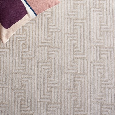 Ivory Geometric Hand-Knotted Synthetic Square Rug 75"