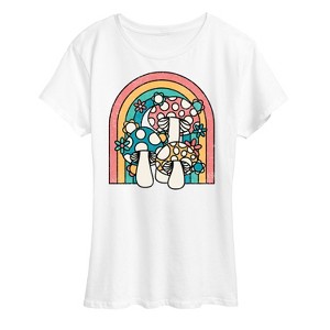 Women's - Instant Message - Retro Mushrooms Rainbow Short Sleeve Graphic T-Shirt - 1 of 4
