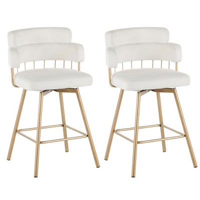 DSVIMOY Counter and Bar Stool Set of 2 Upholstered Barstools with Backs and Metal Legs for Kitchen Island, Beige and Gold, 35"*27.25"*11"