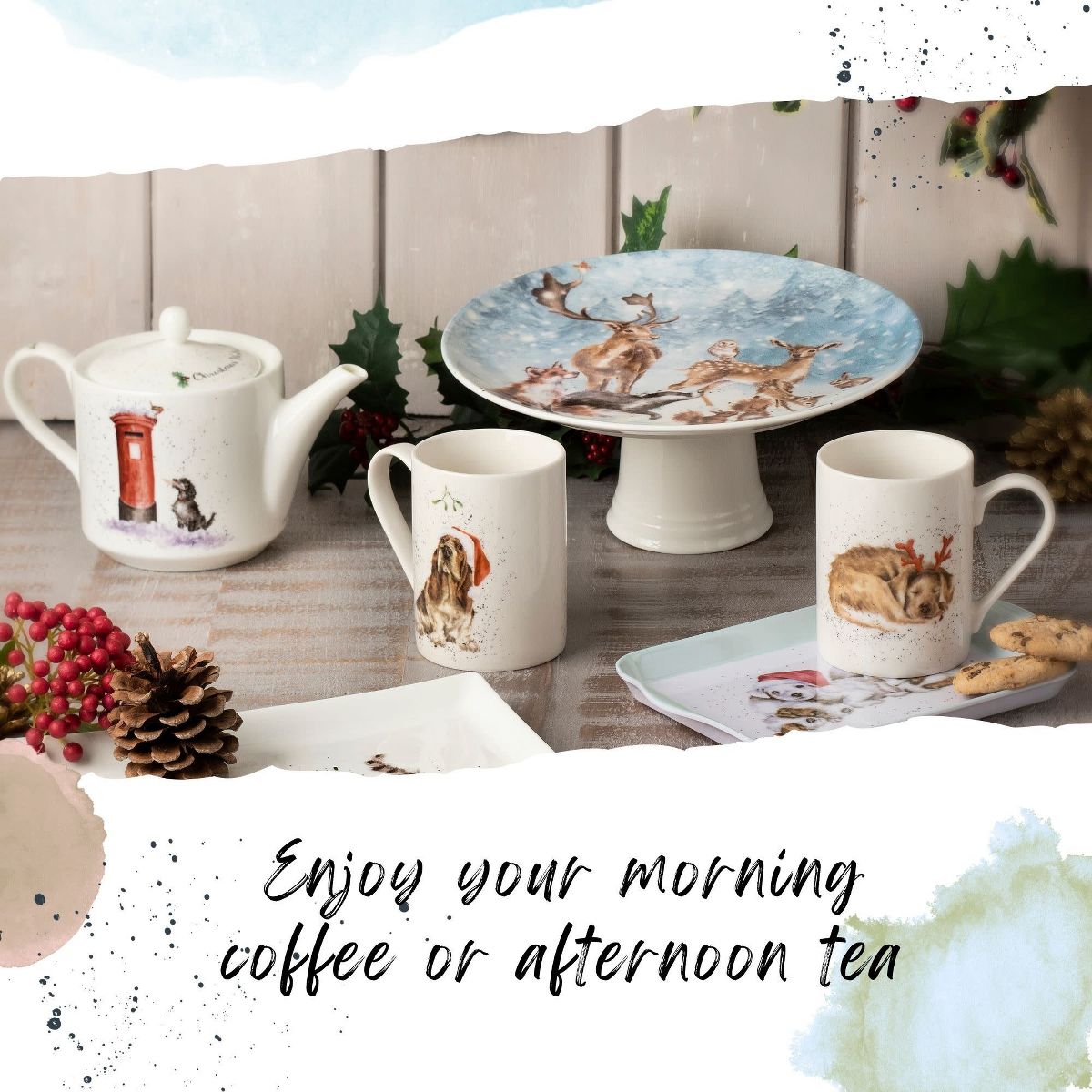 Royal Worcester Christmas Wishes 16oz Teapot Dog Fine Bone China Wrendale Designs Holiday Teapot - thumbnail 5