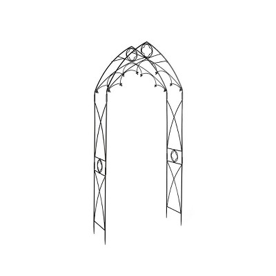 112.5" Tall Iron Classic Gothic Style Quatrefoil Garden Arbor Graphite Powder Coated Finish - Achla Designs