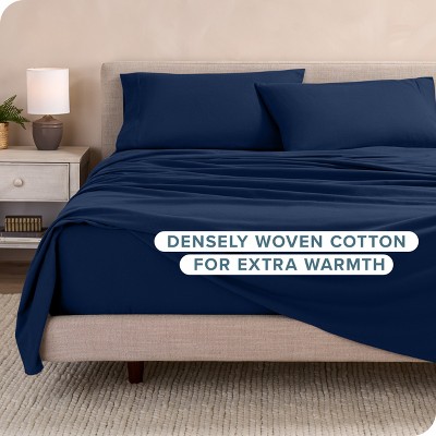 King Dark Blue Organic Cotton Flannel Sheet Set