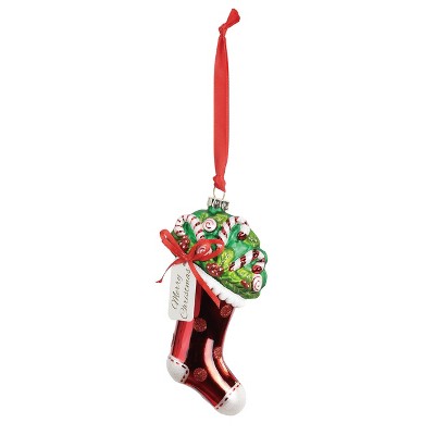 DEMDACO Candy Cane Stocking Blown Glass Ornament Red