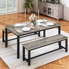 Hooseng 3-Piece Dining Table Set wtih 2 Benches, Farmhouse Style Dining Room Set for 4, Particle Board Table Top and Robust Metal Frame Dinette Set - 4 of 4