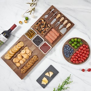 19 Pcs Acacia Cheese Board Set - Wood Platter, Magnetic Meat Board & Marble Cutting Board, Stylish Serving Tray for Christmas, Weddings Occasions - 1 of 4