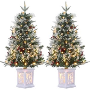 Clearance! 3 FT Artificial Pre-Lit Christmas Tree with Deer Lightbox, Vintage Potted Base, Snow Flocked, Easy Setup - 1 of 4