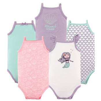 Hudson Baby Infant Girl Cotton Sleeveless Bodysuits 5pk, Mermaid