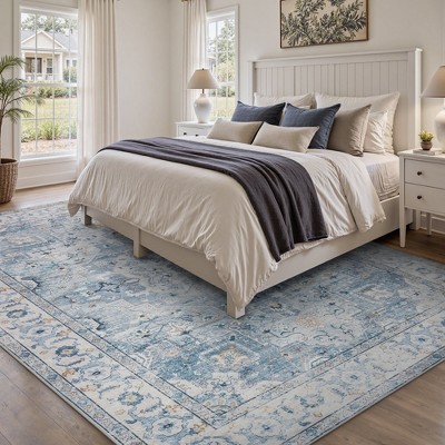 MontVoo Vintage Medallion Washable Rug Blue