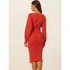Allegra K Women's Knit Belted Round Neck Lantern Sleeves Casual Pleated Sweater Dresses - 4 of 4