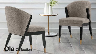 Stone Gray Boucle Upholstered Side Chair with Elm Wood Legs