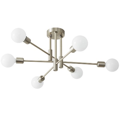 POWLIG 6-Light Nickel Mid Century Modern Nordic Sputnik Chandelier Flush Mount
