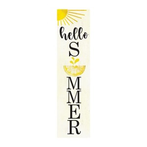 HomeRoots 36" White Yellow And Black Solid Wood Hello Summer Porch Sign - 1 of 4