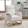 27.6"W Teddy Fleece Modern Accent High Backrest Lounge Arm Rocking Chair with Two Side Pockets, Sturdy Wood Frame and Gentle Rocking - 4 of 4