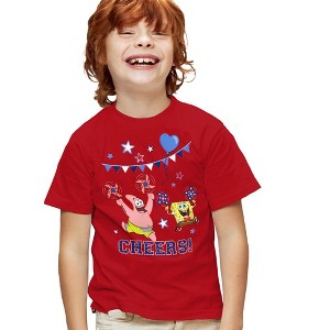 Boys' Spongebob Squarepants And Patrick 4Th Of July Cheers! T Shirt Red X Small - 1 of 4