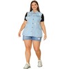 Agnes Orinda Women's Plus Size Button-Down Flat Lepel Denim Sleeveless Raw Hem Vests - 3 of 4