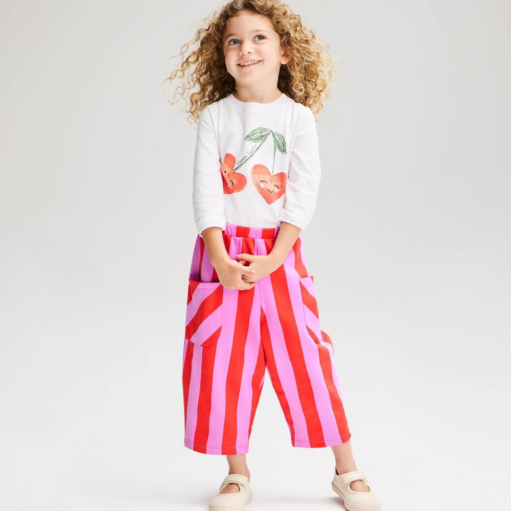 Toddler Girls' Regular Fit Barrel Leg Ankle Striped Pull-On Pants - Cat & Jack™ Purple 4T