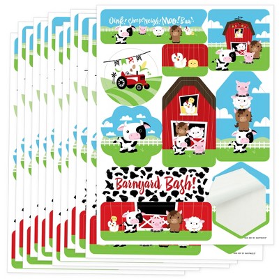 Big Dot of Happiness Farm Animals - Barnyard Baby Shower or Birthday Party Favor Sticker Set - 12 Sheets - 120 Stickers