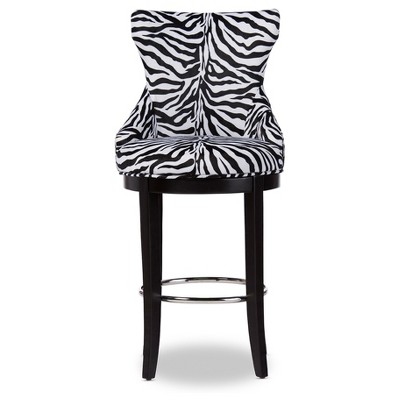 Modern Black and White Zebra Print Upholstered Bar Stool with Metal Accents