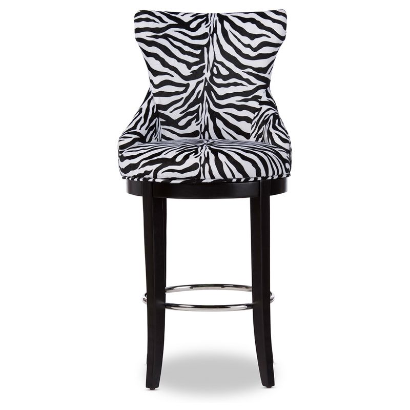 Peace Modern and Contemporary Zebra Print Patterned Fabric Upholstered Barstool with Metal Footrest Beige - Baxton Studio, 4 of 7