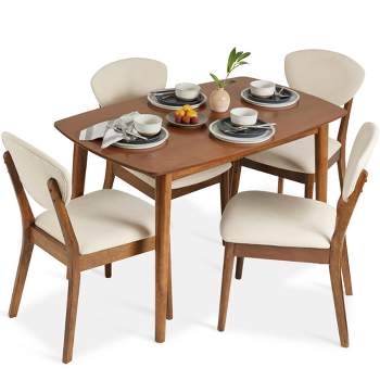 Best Choice Products 5-Piece Compact Wooden Mid-Century Modern Dining Set w/ 4 Chairs, Padded Seat & Back - Brown/White