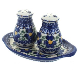 Blue Rose Polish Pottery 42 Vena Salt & Pepper Shakers with Tray - 1 of 1
