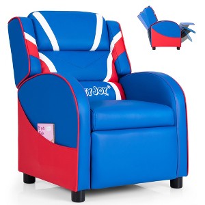 Kids Recliner Chair Gaming Sofa PU Leather Armchair w/Side Pockets Pink\Blue - 1 of 4