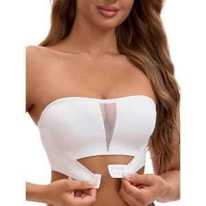 INSPIRE CHIC Women's Mesh Front Closure Push Up Wirefree Bandeau Strapless Breathable Tube Bras - 1 of 4