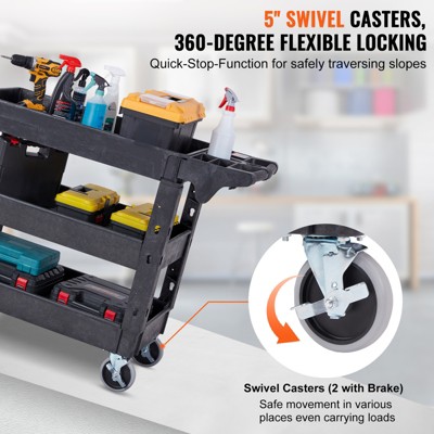 Gray Heavy Duty 3-Shelf Utility Service Cart with Swivel Wheels