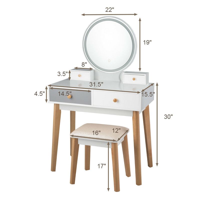 Costway Vanity Table 3 Color Lighting Modes MakeUp Stool Jewelry, 2 of 11