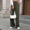Women's Elastic Waist Straight Leg Pants Loose Fit Trousers with Pockets Army Green S - 3 of 4
