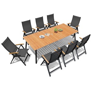 Crestlive Products Outdoor Dining Set Patio Dining Table with folding Dining Chairs Wooden-Like Top and Aluminum Frame Umbrella Hole - 1 of 4