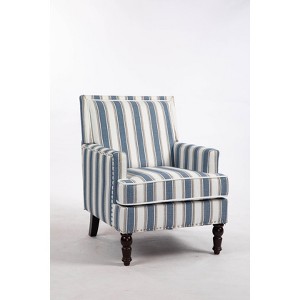 APRILSOUL Upholstered Accent Chair, Vintage Armchair, Blue and White Striped Linen Fabric, Nailhead Trim, Living Room - 1 of 4
