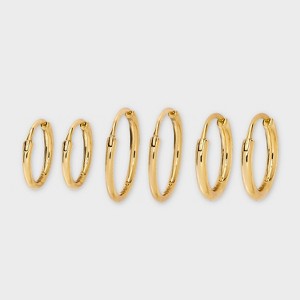 14K Gold Plated Hoop Earring Set 3pc - A New Day™ Gold - 1 of 3