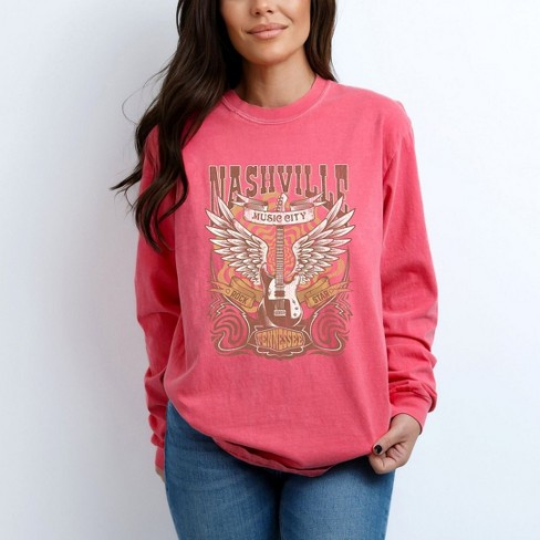 Simply Sage Market Women's Nashville Guitar Wings Long Sleeve Garment Dyed Tee - image 1 of 4