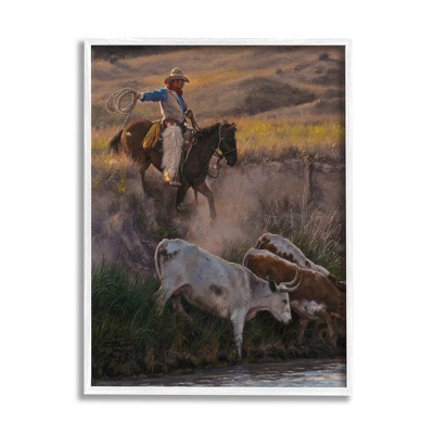 Stupell Industries Cowboy Rounding Up Cattle Lasso Framed Giclee