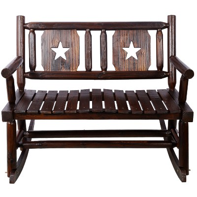 Vynxaria Rustic Brown Patio Rocking Bench for Two - 48.00'' W x 26.00'' D x 36.00'' H