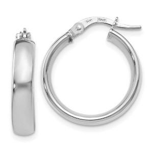 Black Bow Jewelry 4mm x 19mm (3/4 Inch) Polished 14k White Gold Domed Round Tube Hoops - 1 of 4