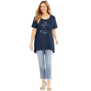 Catherines Women's Plus Size Slub Knit Sparkling Sequin Tee - 1 of 4