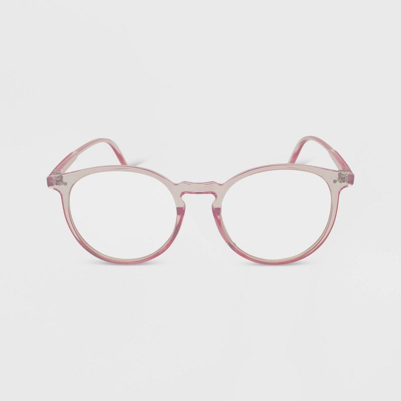 Women's Crystal Plastic Round Blue Light Filtering Glasses - Wild Fable™ Pink: Shatter-Resistant, Medium Fit, Recycled Frame