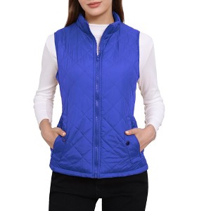 Allegra K Women's Stand Collar Lightweight Gilet Quilted Zip Vest - 1 of 4