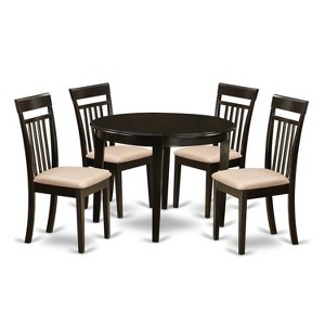 5-Piece Round Cappuccino Finish Solid Wood Top Dining Table with 4-Chairs with - 1 of 4