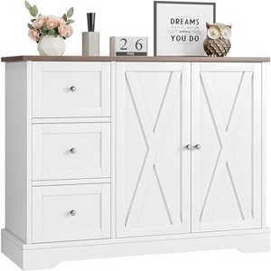 Sideboard Buffet Cabinet with Storage, 55" Kitchen Cabinet, 3 Drawers and 2 Doors, Coffee Bar Cabinet with Rubberwood Tabletop - 1 of 4