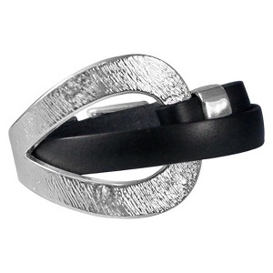 Zirconite Hook N Eye Genuine Leather Wrap Wristband Bracelet - Rhodium/Light Black, Women