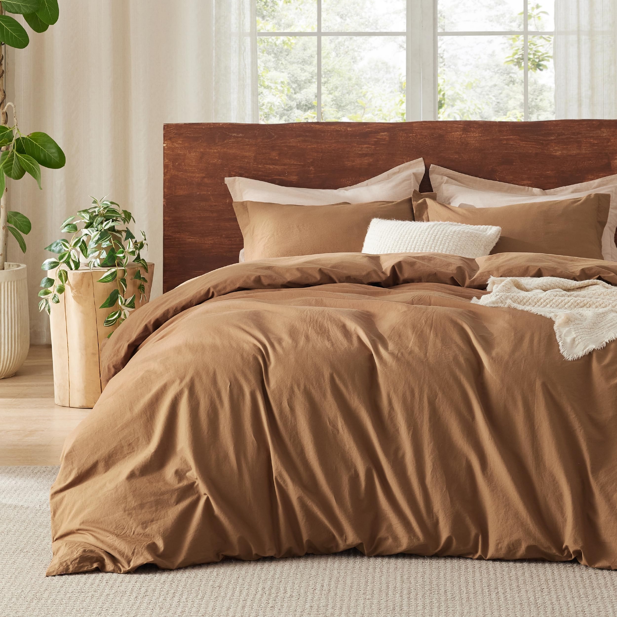 Bedsure 100% Washed Cotton Duvet Cover King Size Argan Oil Minimalist Cotton Duvet Cover for All Seasons GentleSoft™ Plain Simple Bedding Set