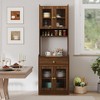 Angel Sar Farmhouse Kitchen Pantry Hutch with Microwave Stand, Freestanding Buffet Cabinet with Storage & Coffee Bar, Brown - 2 of 4