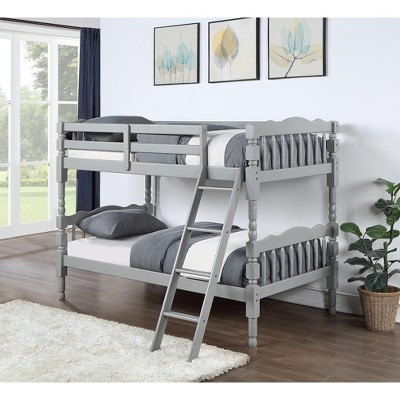 NicBex Twin over Twin Bunk Bed Wooden Bed Frame with Inclined Ladder and Full Length Guardrail, Space Saving, No Box Spring Required, Gray