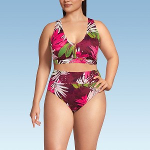 Lands' End Women's Chlorine Resistant V-neck Midkini Swimsuit Top and High Leg High Waisted Bottoms 2 Piece Set - 1 of 3