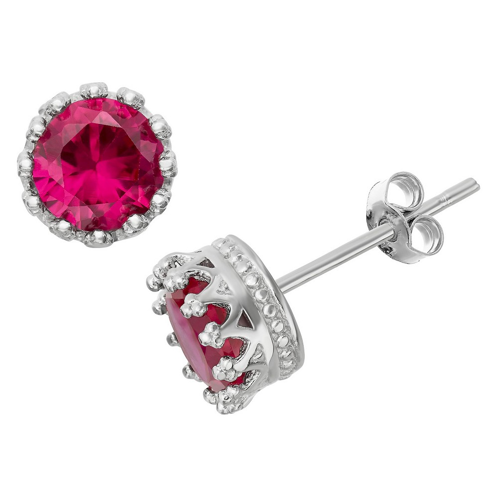 Photos - Earrings 6mm Round-cut Ruby Crown Stud  in Sterling Silver red